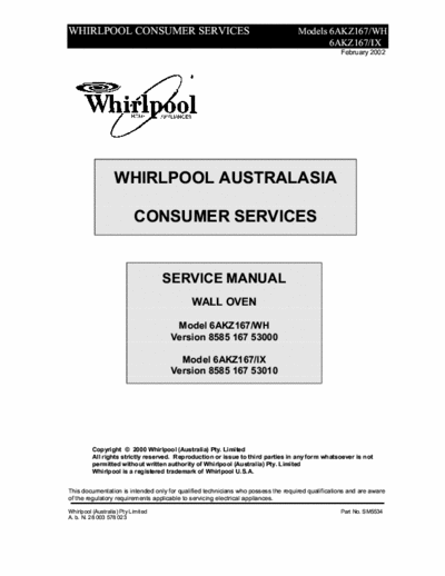 whirlpool 6AKZ167-IX WH whirlpool 6AKZ167-IX WH service manual